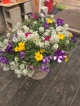 Hanging Basket - Purple with White